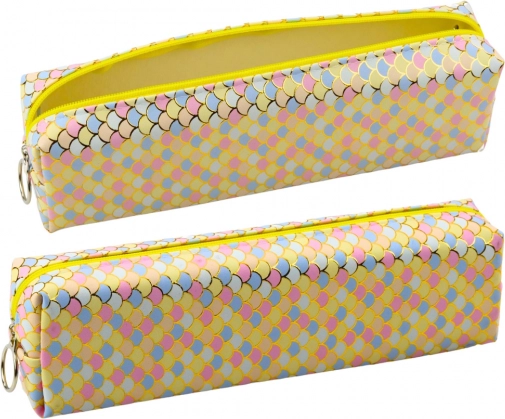 Trousse scolaire avec motif d’écailles de poisson colorées jaune 21x6 cm