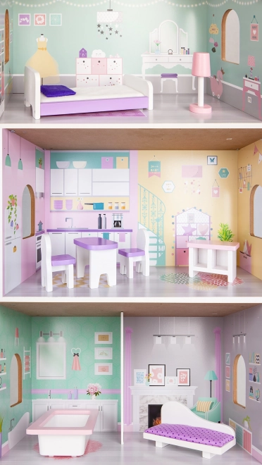 ECOTOYS Maison de poupées à trois étages Fraise