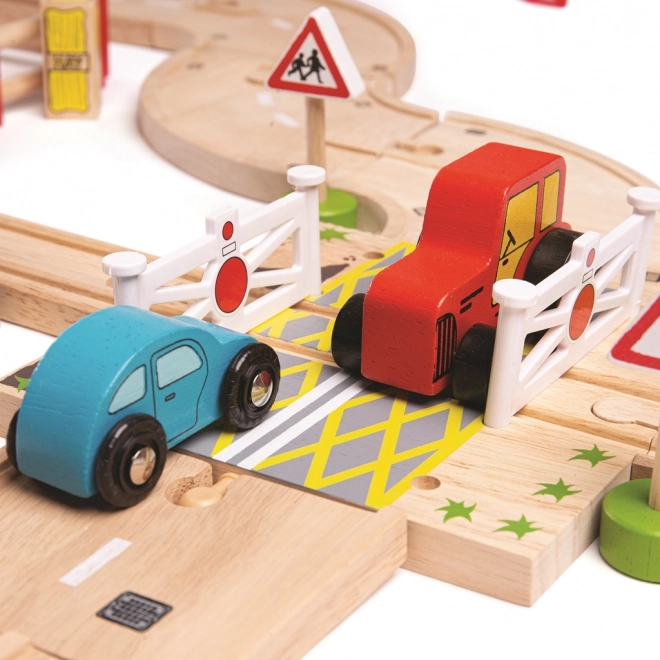 Bigjigs Rail Circuit en bois avec route de campagne 80 pièces