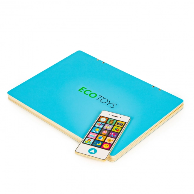 ECOTOYS ordinateur portable en bois avec écran magnétique - bleu