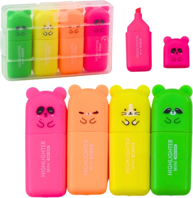 Set de mini surligneurs Ours dans étui en plastique, 5 pcs