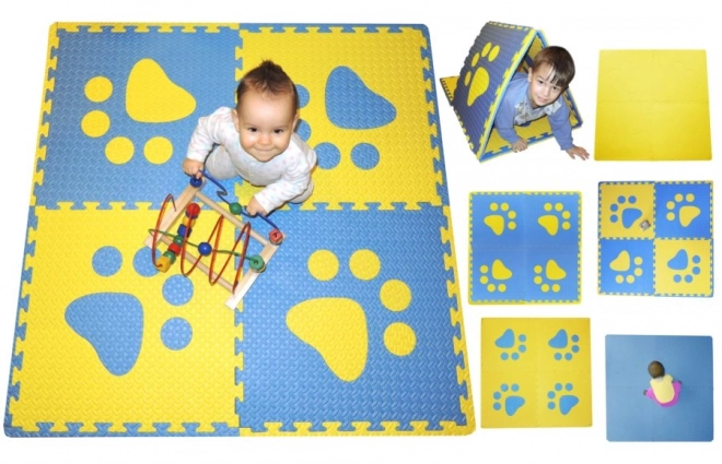 Tapis moussé pour enfants avec pattes bleues et jaunes