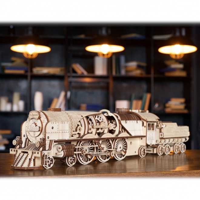 Puzzle 3D Ugears - Locomotive V-express avec wagon 538 pièces
