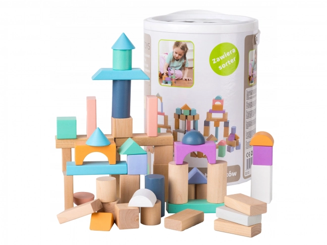 Blocs en bois 100 pcs dans un seau avec trieur Ecotoys