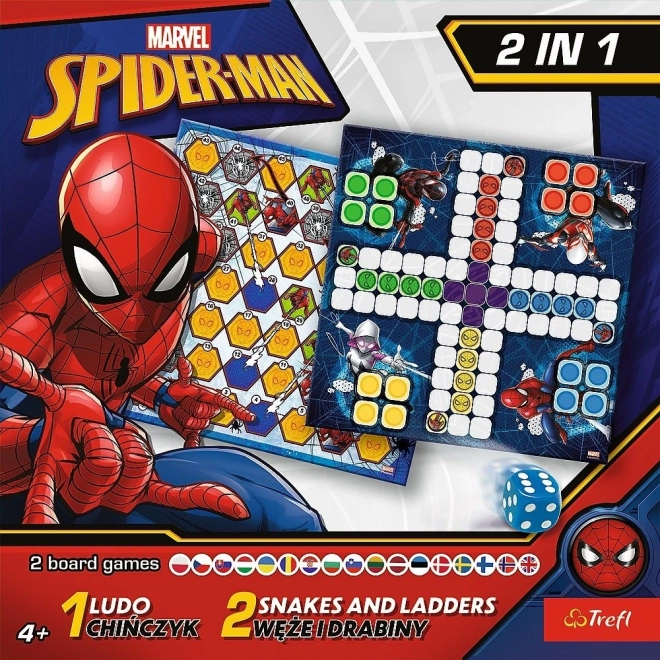Ensemble de jeux 2 en 1 Ne vous fâchez pas, Serpents et échelles Spider-Man dans une boîte 25x25x5,5cm