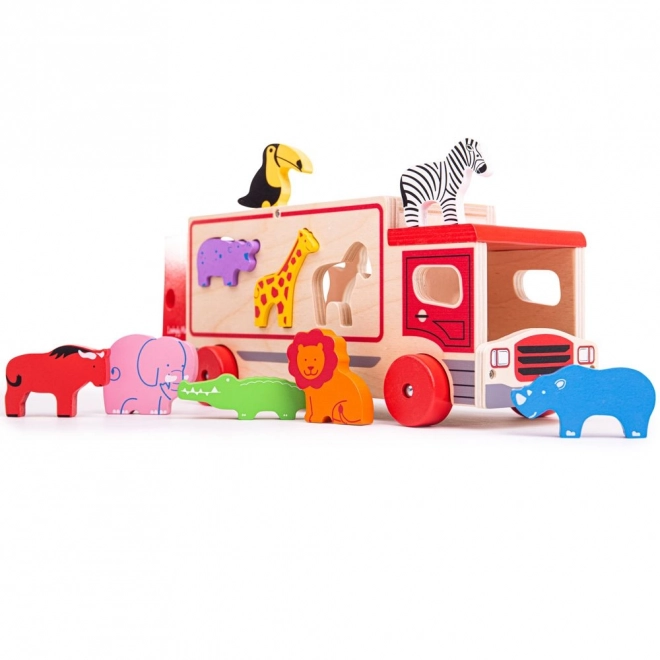 Bigjigs Toys Voiture en bois avec animaux safari