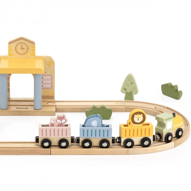 Circuit de train en bois avec propulsion à batterie