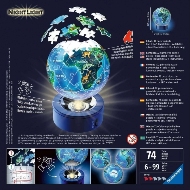 Ravensburger 3D puzzleball lumineux Globe nocturne 72 pièces