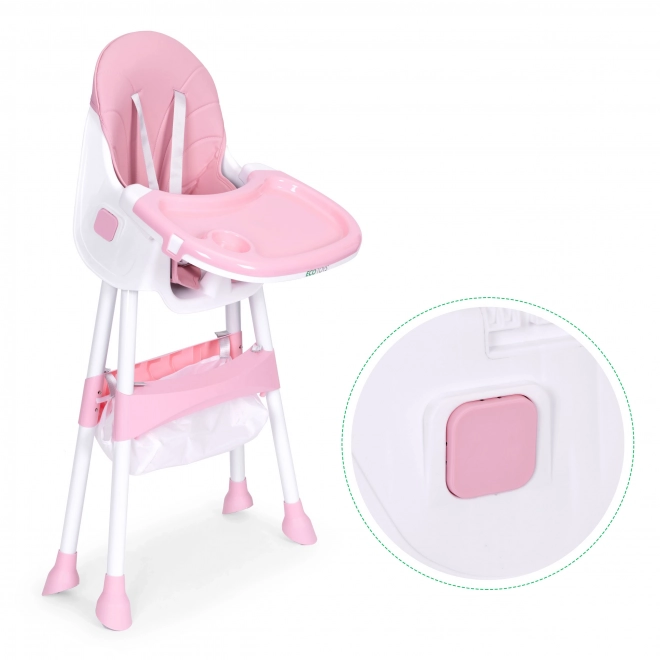 Chaise haute pour enfant avec plateau et panier, harnais à cinq points ECOTOYS – rose