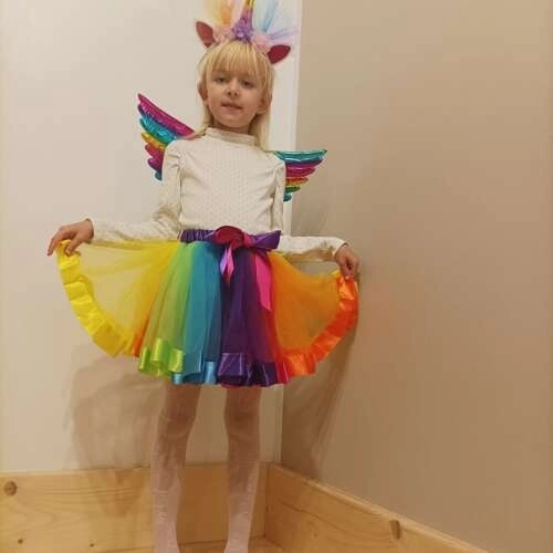 Costume de Licorne avec jupe arc-en-ciel et ailes