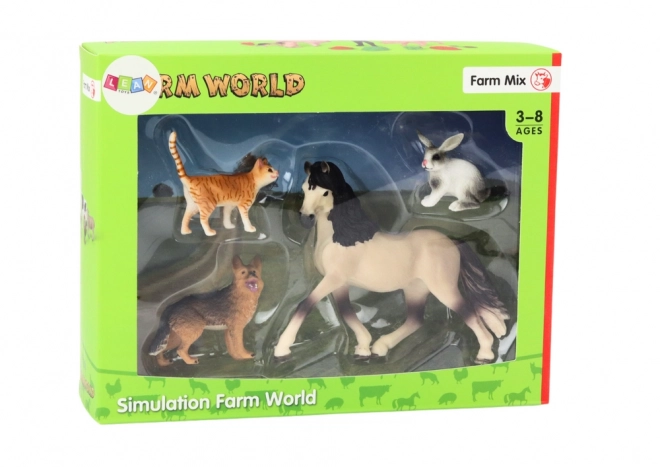 Ensemble de figurines d'animaux domestiques - Cheval, Chien, Lapin, Chat, 4 pièces
