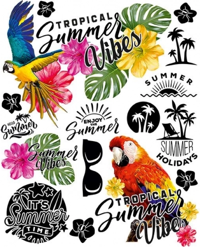 Motifs estivaux et tropicaux sur une seule planche