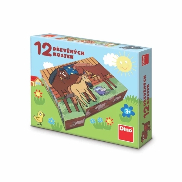 Cubes kubus animaux domestiques bois 12pcs dans une boîte 21x18x4cm