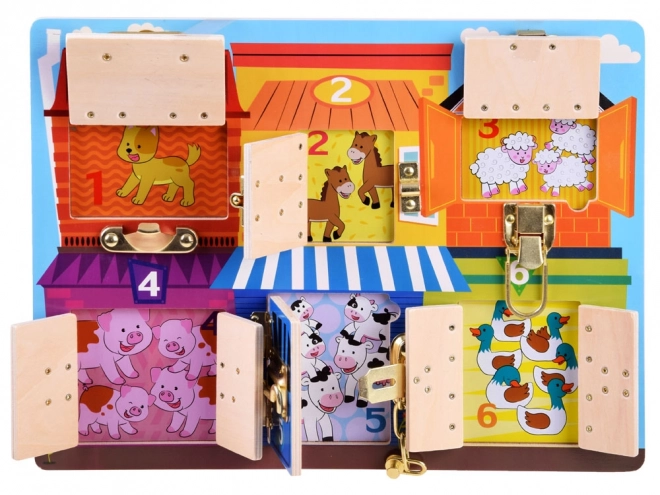 Tableau sensorimoteur avec serrures pour enfants