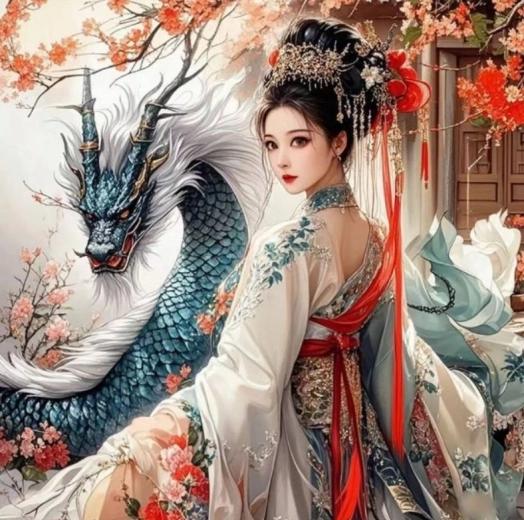 Peinture diamant Fille avec Dragon 30x40 cm