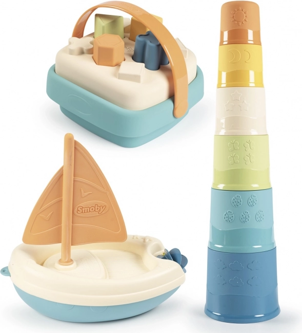 Smoby Little Green ensemble de jouets – bateau, tour et trieuse en bioplastique
