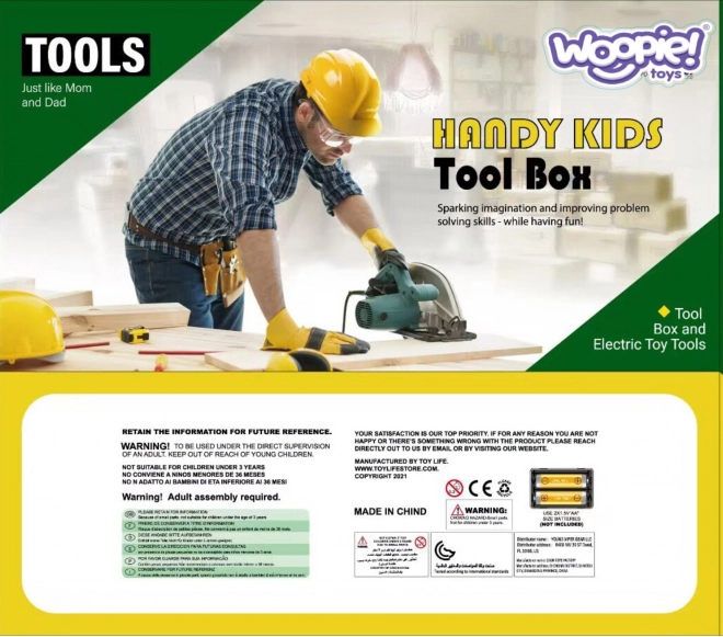 Grande boîte à outils pour enfants Woopie avec perceuse, 15 éléments