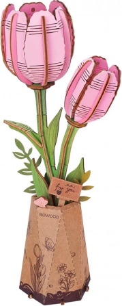 Puzzle 3D en bois Tulipe rose