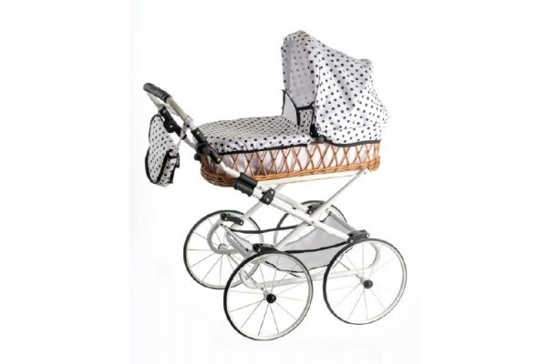 Poussette Monika RETRO osier construction blanche blanc à pois hauteur de la poignée 76cm réglable