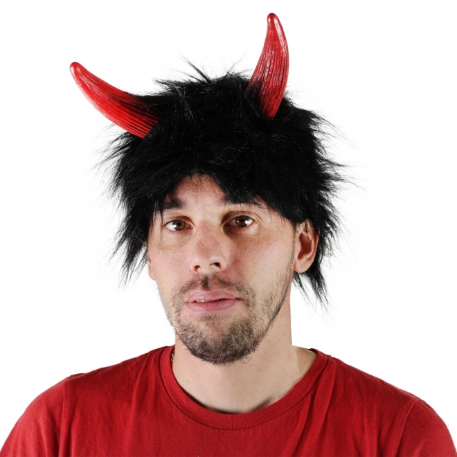 Perruque diable noire avec cornes