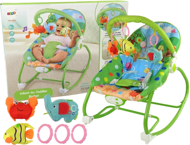 Transat et fauteuil à bascule 2-en-1 avec sons et vibrations – vert