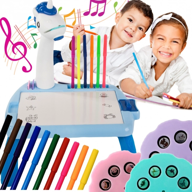 Table éducative pour enfants avec projecteur bleu