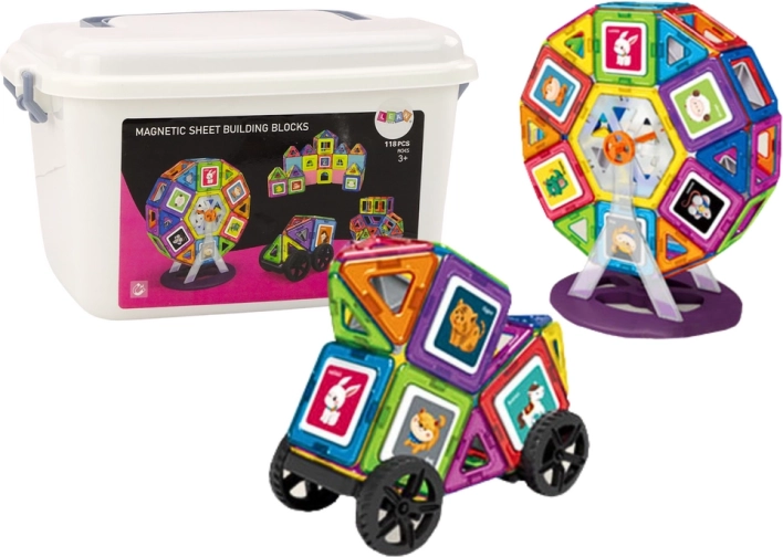 Jeu de construction magnétique dans une valise 118 pcs – roue à aubes et bâtiments