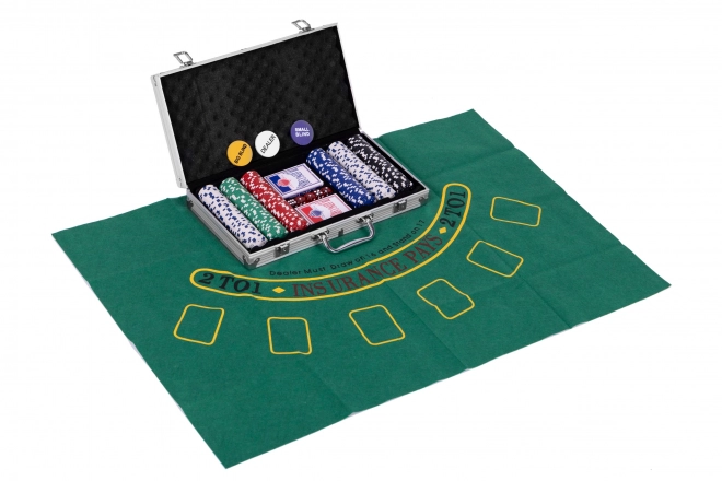 Set de Poker Blackjack 300 jetons 2 paquets de cartes Tapis de jeu Mallette de transport verrouillable