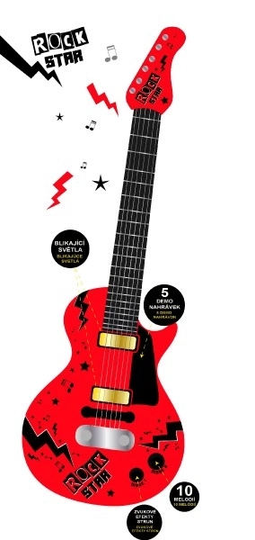 Guitare électrique ROCK STAR en plastique 58cm à piles avec son et lumière, dans une boîte 24x62x5,5cm
