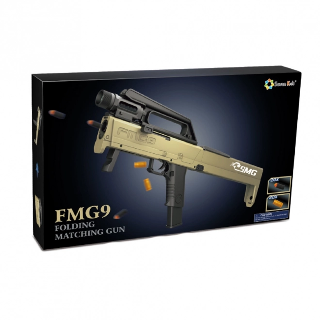 Fusil pliant à fléchettes en mousse FMG9 avec douilles d'éjection et lampe de poche