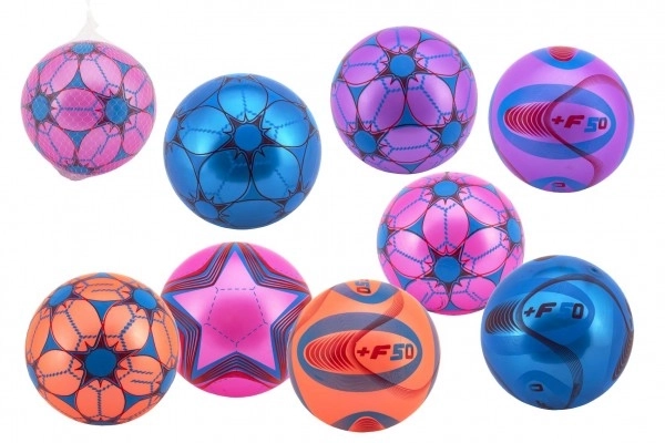 Balle colorée gonflée en caoutchouc 23cm mélange de couleurs dans un filet