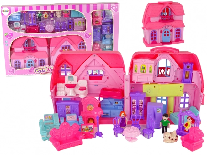 Maison Villa ensemble avec éclairage en plastique rose