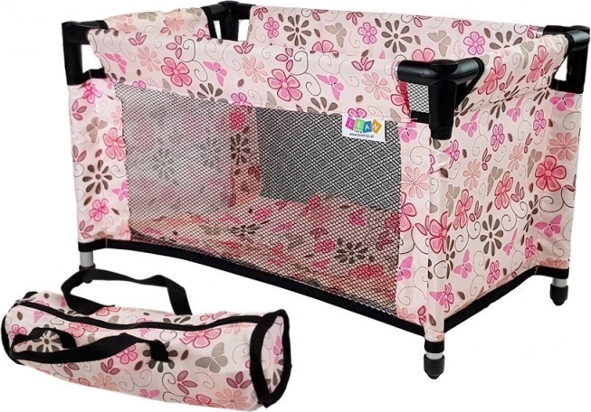 Lit pour poupées Alice rose à fleurs