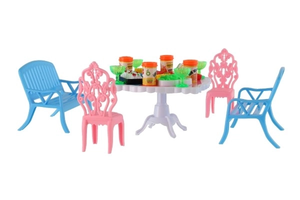 Meubles pour poupées en plastique 4 couleurs sous blister 14x11x16cm