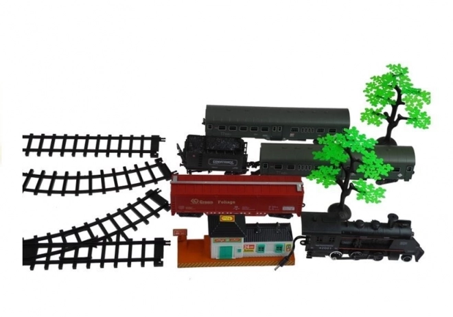 Grand train avec fumée lumineuse + 4 wagons Rails 156 cm