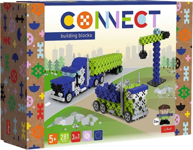 Jeu de construction Klocki Connect 3‑en‑1 – camion et zone de chantier L