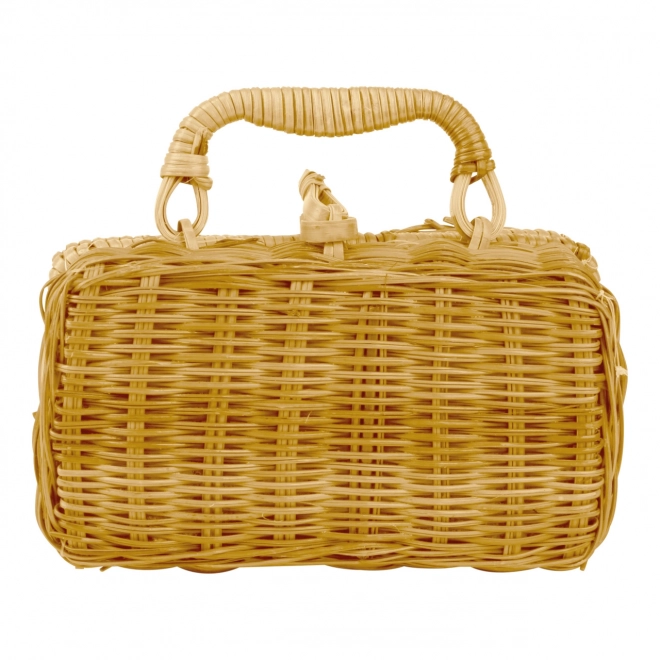 Petit panier de pique-nique avec vaisselle en céramique colorée