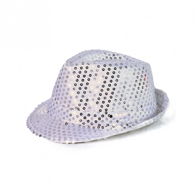 Chapeau disco argenté avec lumière LED pour adultes