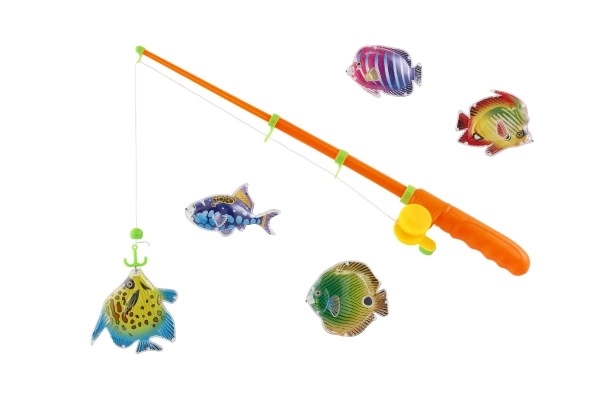 Jeu de pêcheurs/poissons magnétique plastique 5pcs+canne plastique 39cm 2 couleurs sur carte