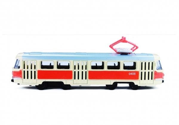 Tramway Tatra T3 tchèque en métal 16cm rétro à retour en arrière dans une boîte 20x8x6cm design CZ