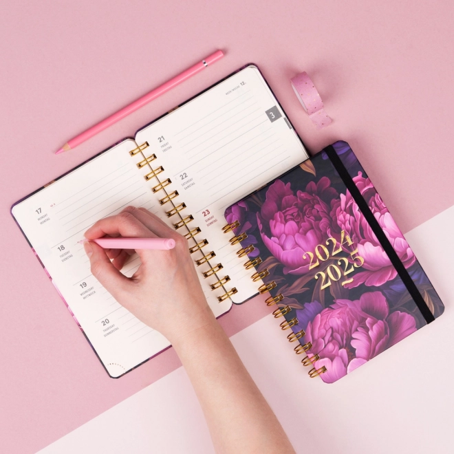 Agenda spiralé de 18 mois Petito – Fleurs violettes 2024/2025, 13 × 18 cm