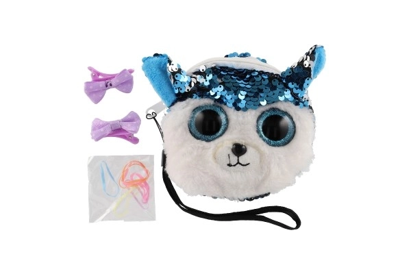 Porte-monnaie en tissu pour fille avec motif animal et paillettes, avec accessoires pour cheveux