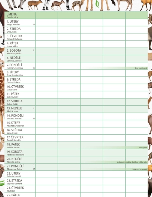 Calendrier de planification familiale Animalium 2026