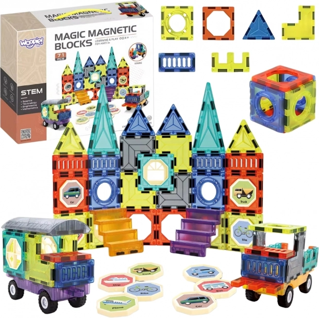 Woopie blocs de construction magnétiques 3D – château et véhicules, 71 pièces
