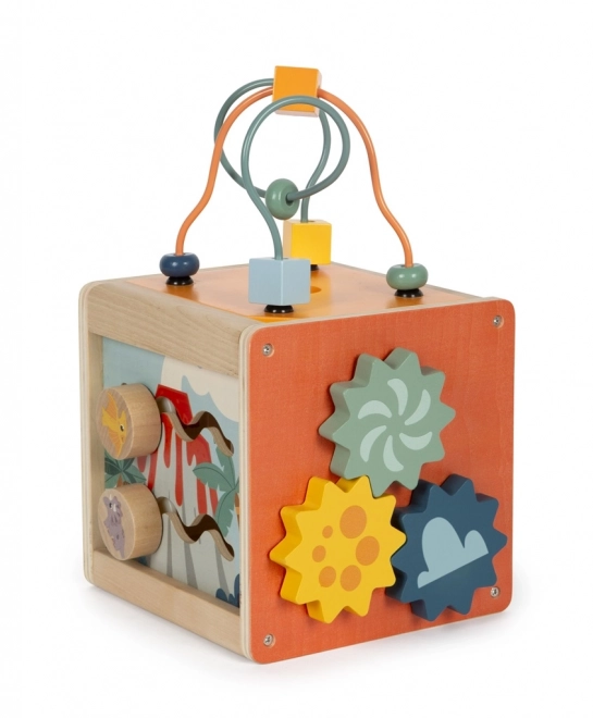 Petit pied cube d'activités en bois Dino