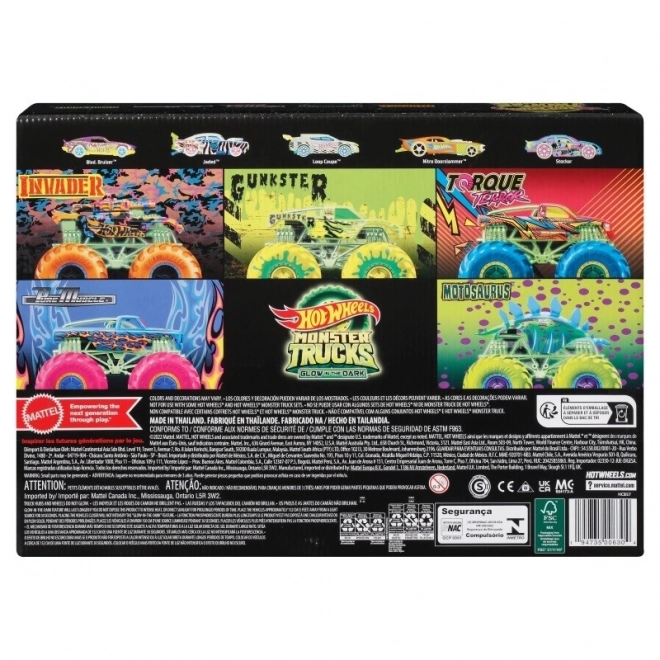 Les camions monstres Hot Wheels brillent dans l'obscurité 10 pcs