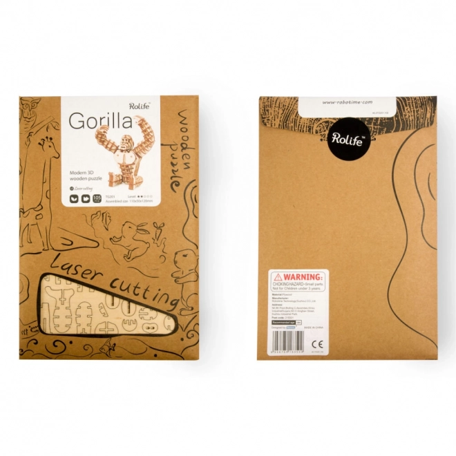 Puzzle 3D en bois gorille