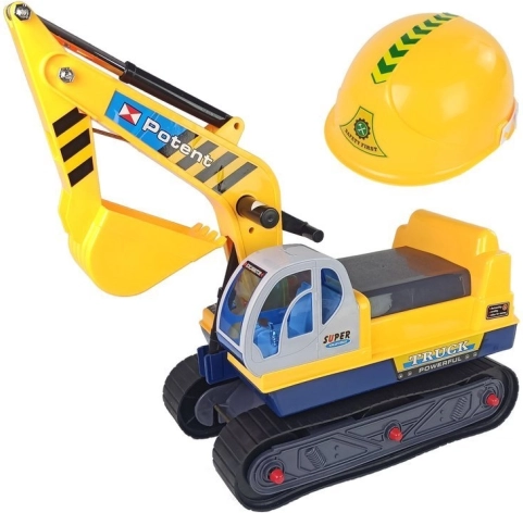 Tracteur-pelleteuse pour enfants avec bras articulé et casque jaune