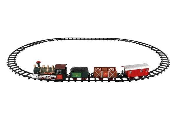 Train + 3 wagons avec rails 8 pcs à piles avec son et lumière en boîte 41x28x6cm