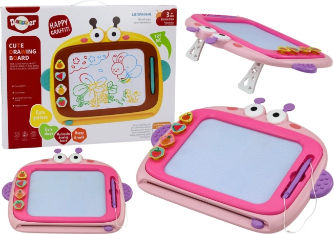 Tablette à dessin magnétique 4 couleurs avec effacement et 4 tampons – rose